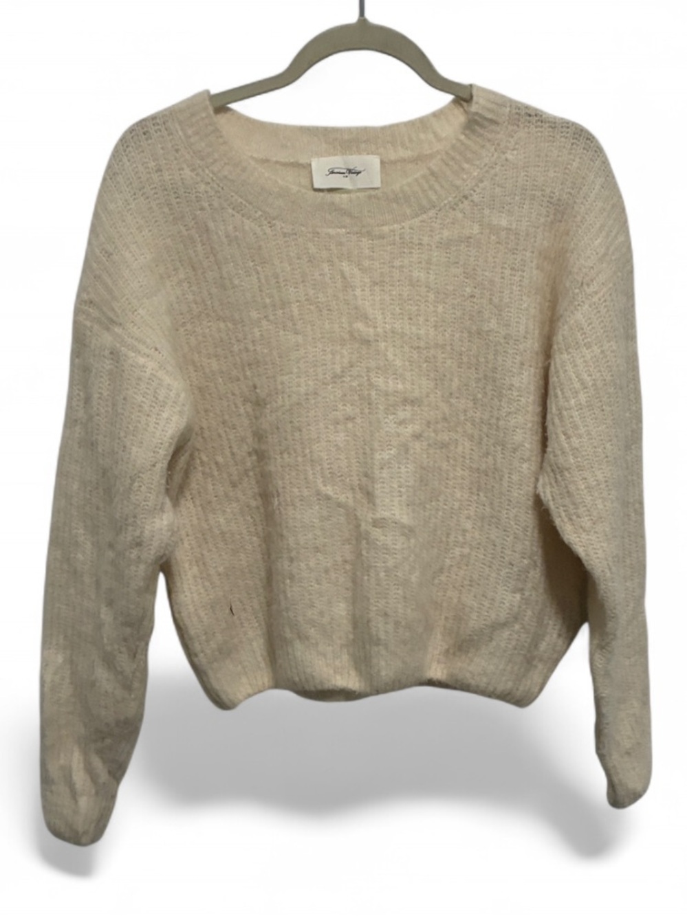 American Vintage Cream Crewneck Fuzzy Knit Sweater